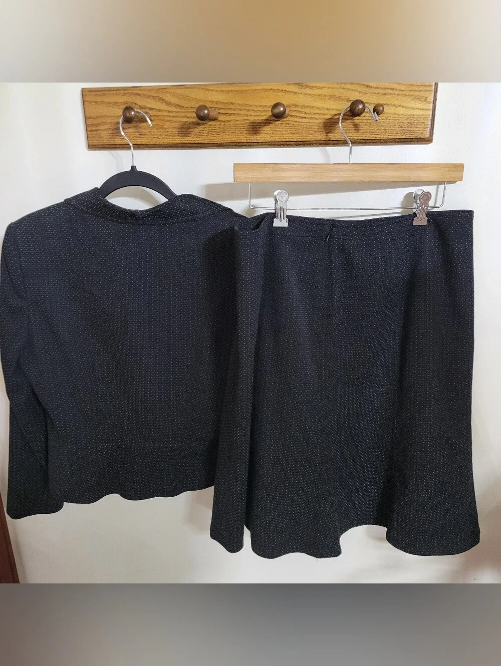 Jones New York Black And Blue Peplum Blazer and Matching Skirt Suit Set, Size 12